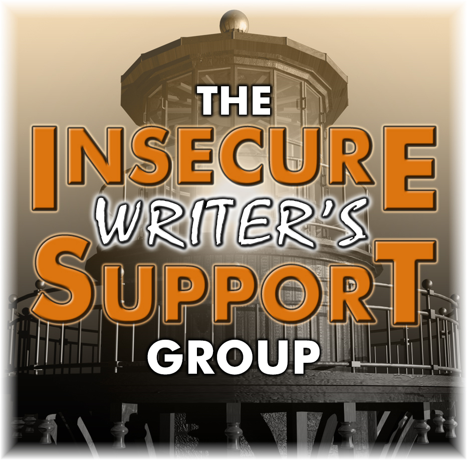 Logo for The Insecure Writer's Support Group featuring the group's name in bold orange letters with a graphic of a lighthouse in the background.